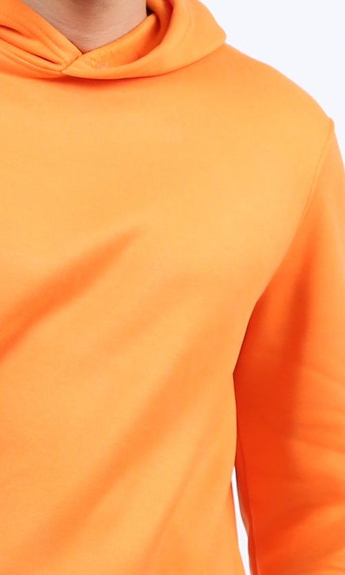 O202346 Solid Hoodie with Long Sleeves - Hot Orange