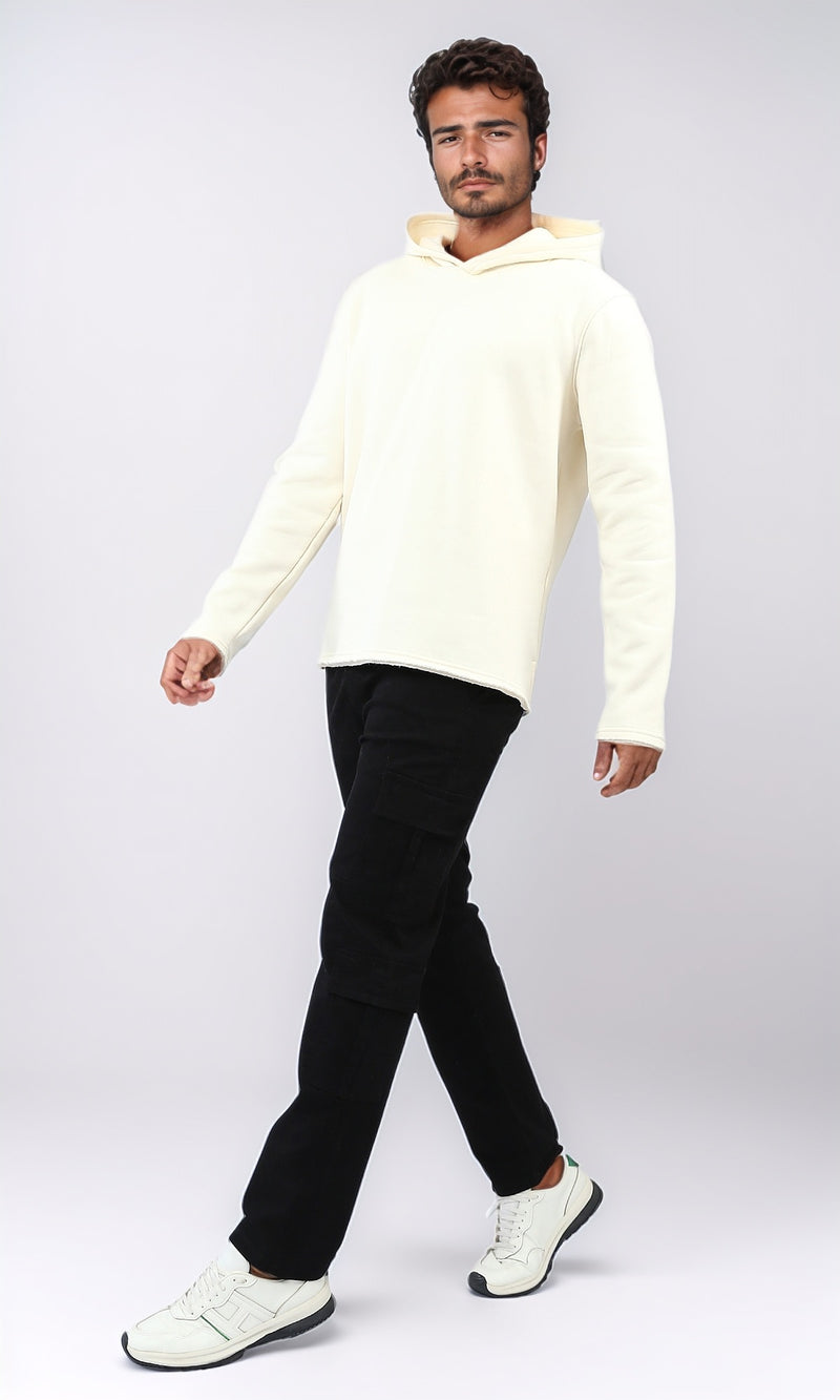 O202350 Solid Hoodie with Long Sleeves - Off-White