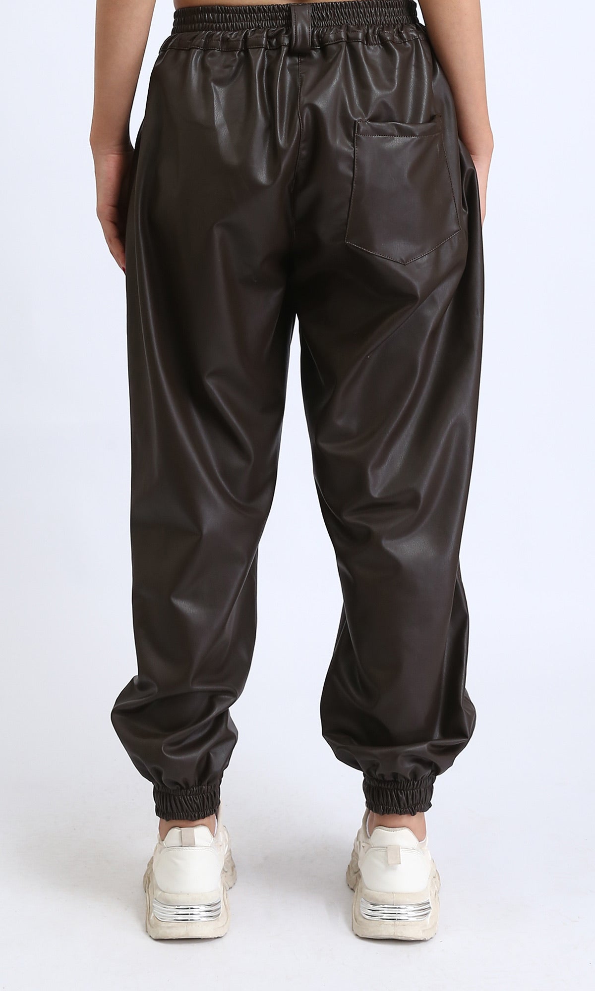 Burnt Brown Relaxed PU Leather Jogger Pants - O202528