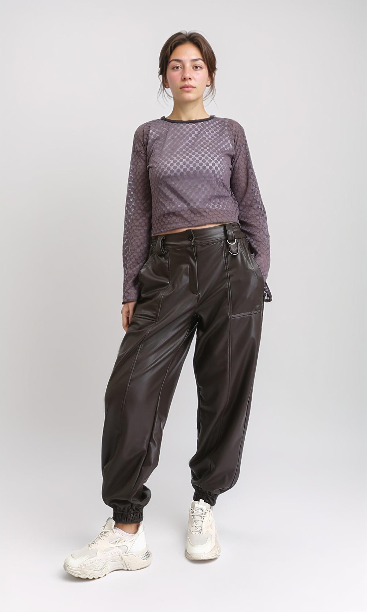 Burnt Brown Relaxed PU Leather Jogger Pants - O202528