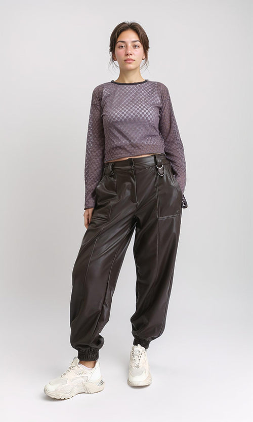 Burnt Brown Relaxed PU Leather Jogger Pants - O202528