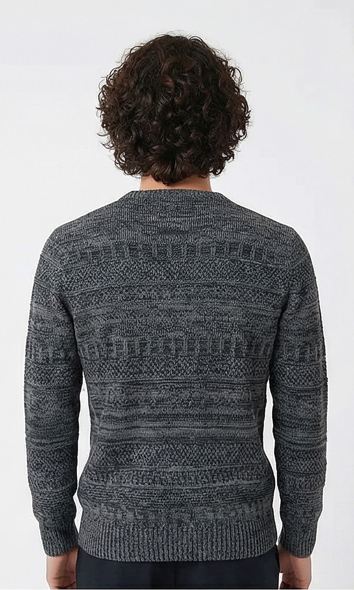 Grey Textured Horizontal Pattern Crew Neck Pullover - O202679