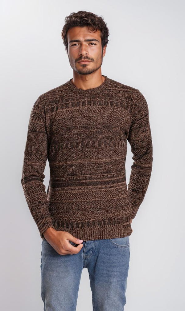 o202680-STRIPED KNIT SWEATER - BROWN
