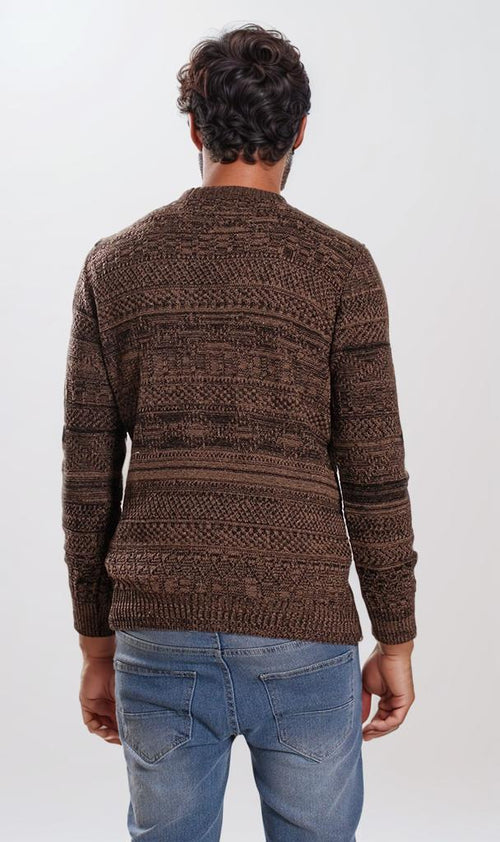 o202680-STRIPED KNIT SWEATER - BROWN