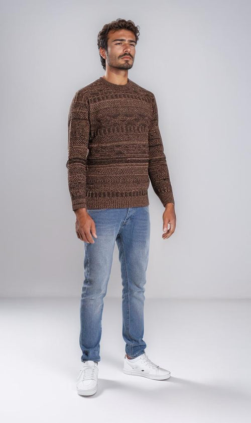 o202680-STRIPED KNIT SWEATER - BROWN