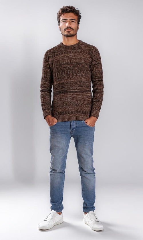 o202680-STRIPED KNIT SWEATER - BROWN