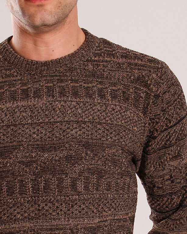 Men's Earth-Tone Intricate Textured Knit Pullover - O202680