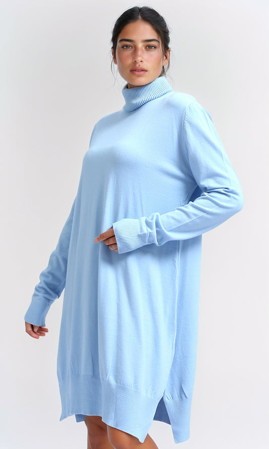 O202780 Knitted Long Sleeve Long Pullover - Ice Blue