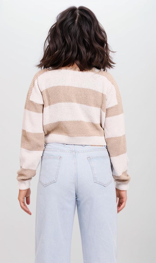 o202783-STRIPED CROP SWEATER - BEIGE & WHITE