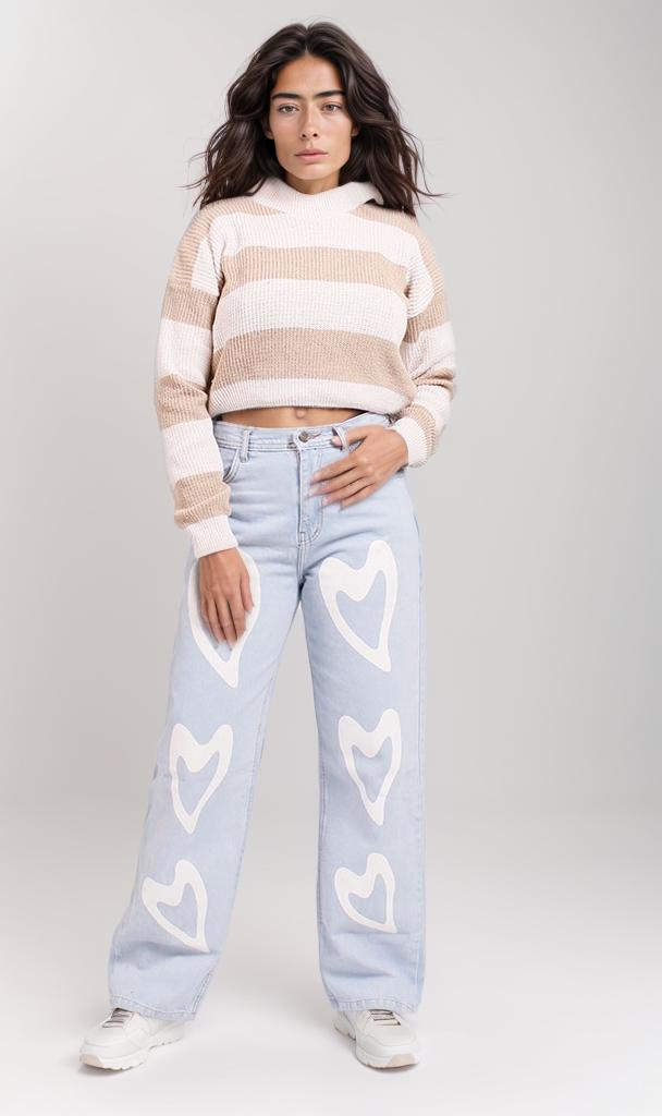 o202783-STRIPED CROP SWEATER - BEIGE & WHITE