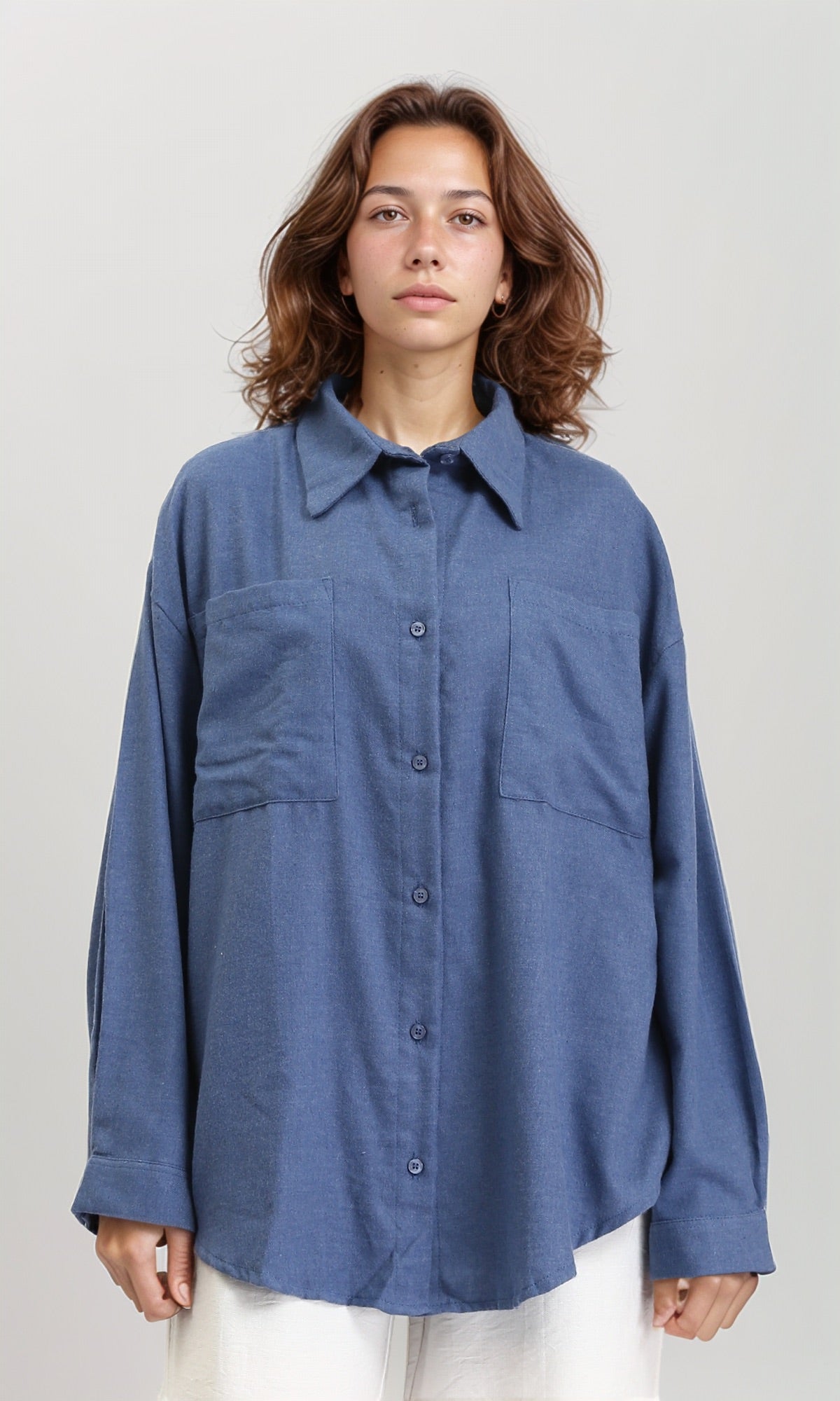 Long Sleeves Shirt with Patched Pockets - Steel Blue