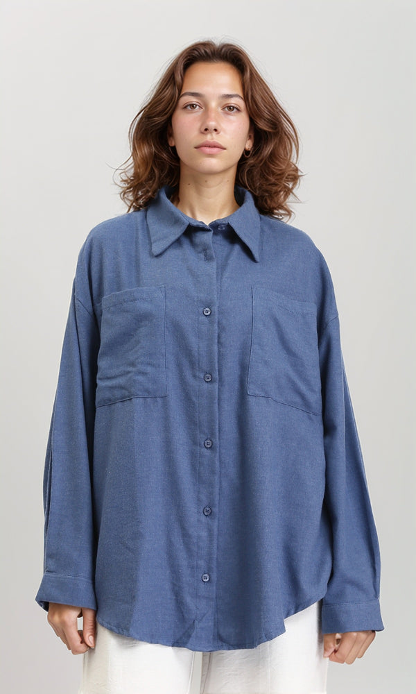 O202788 - Long Sleeves Shirt with Patched Pockets - Steel Blue