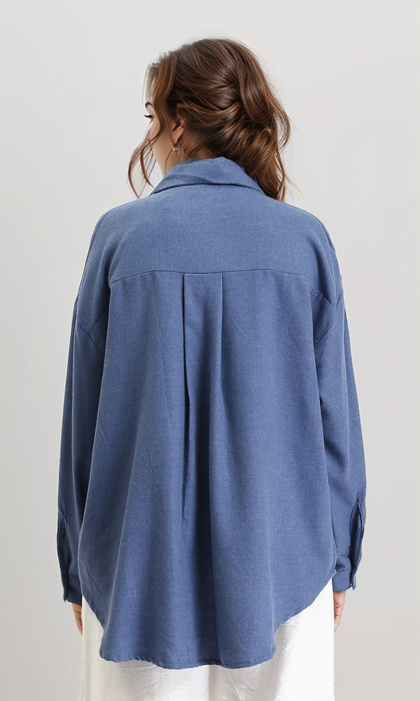 O202788 - Long Sleeves Shirt with Patched Pockets - Steel Blue