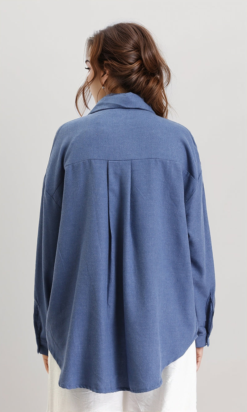 O202788 - Long Sleeves Shirt with Patched Pockets - Steel Blue