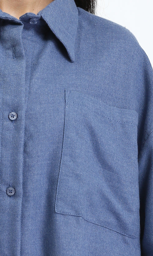 O202788 - Long Sleeves Shirt with Patched Pockets - Steel Blue