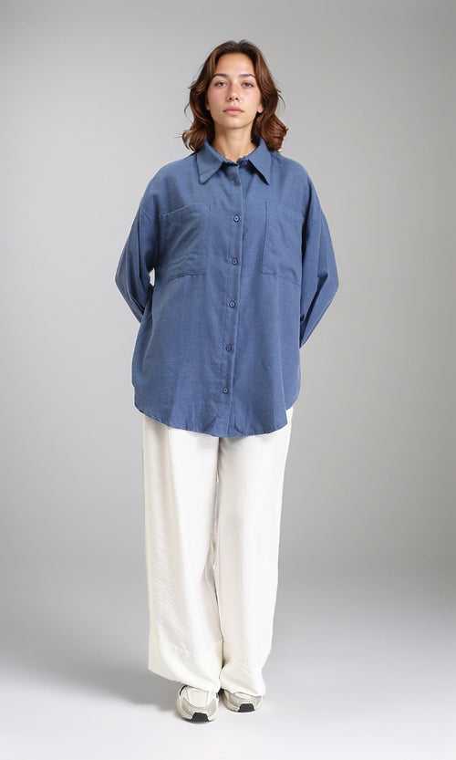 O202788 - Long Sleeves Shirt with Patched Pockets - Steel Blue
