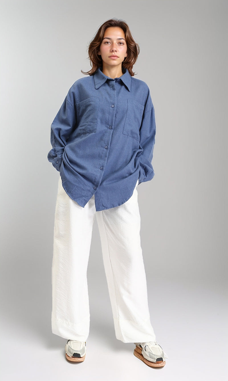 O202788 - Long Sleeves Shirt with Patched Pockets - Steel Blue