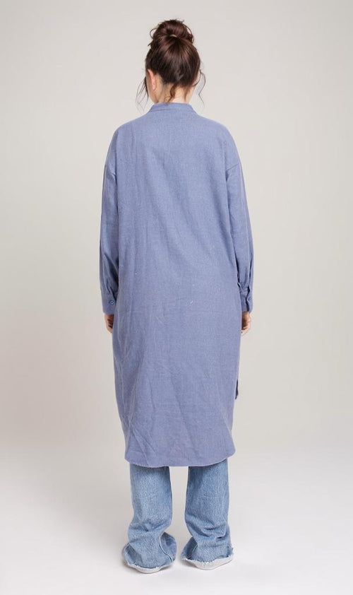 O202789-O202789 - Long Denim Shirt Dress - Blue