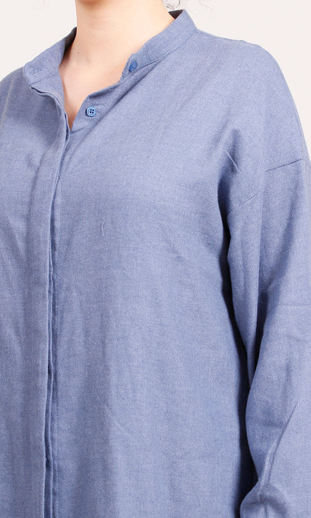 O202789-O202789 - Long Denim Shirt Dress - Blue