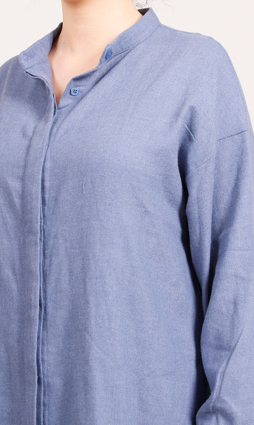 O202789-O202789 - Long Denim Shirt Dress - Blue