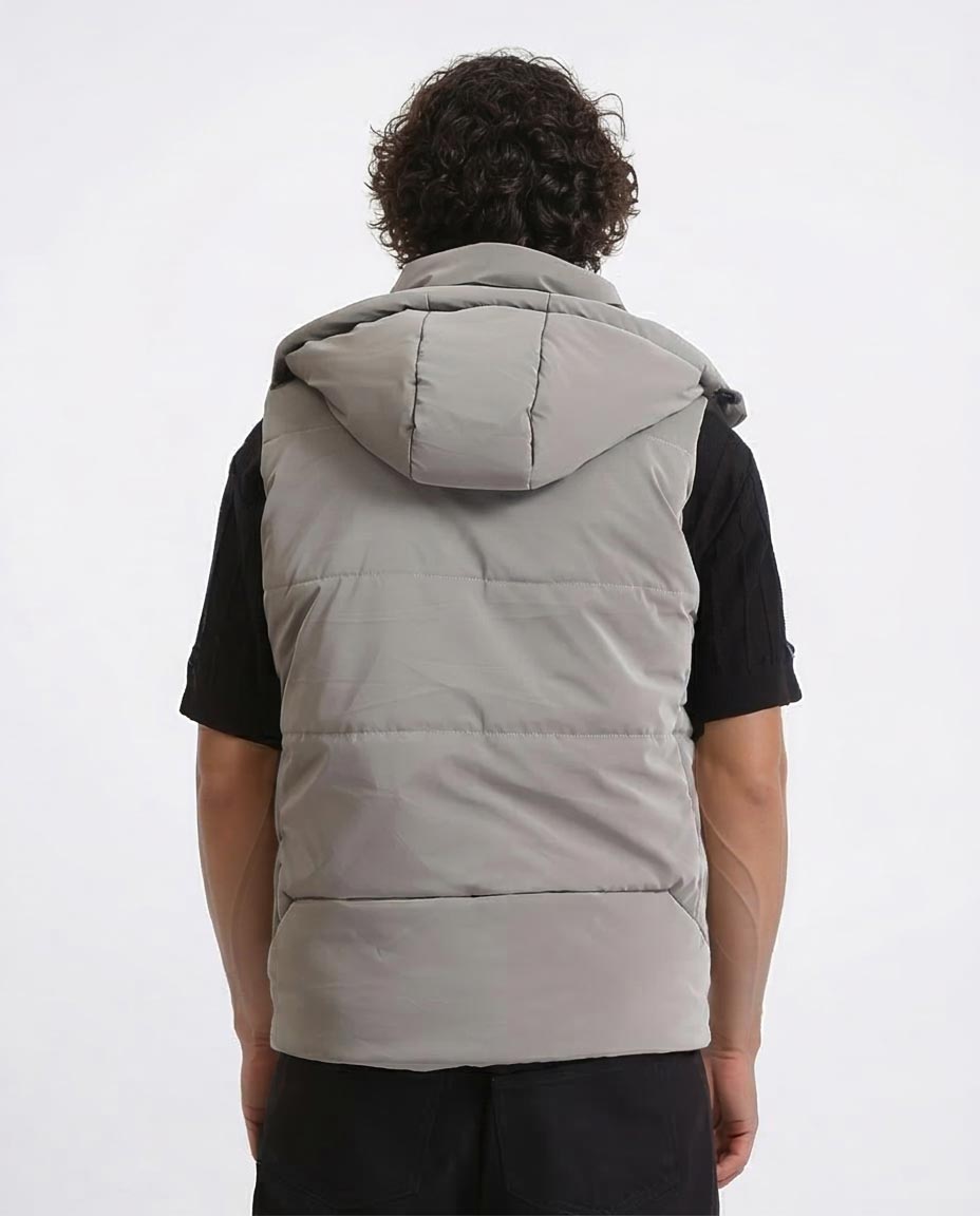 Ravin Men’s Hooded Puffer Vest – Chevron Quilted Technical Gilet with Zip Pocket - O202805