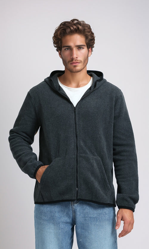 O202933 - Long Sleeves Regular Zipped Sweatshirt - Dark Grey