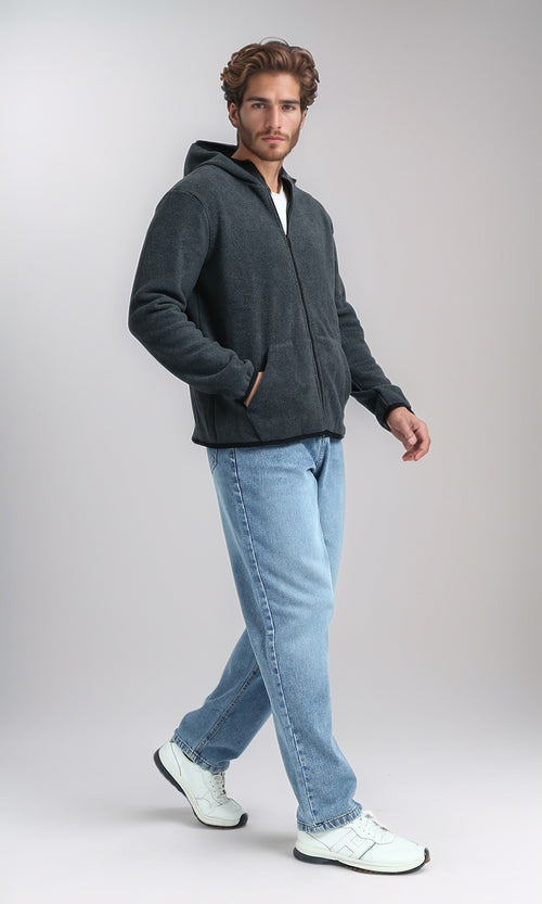 O202933 - Long Sleeves Regular Zipped Sweatshirt - Dark Grey