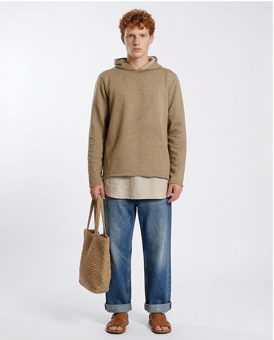 Earth Tone Textured Minimalist Hoodie - O202944