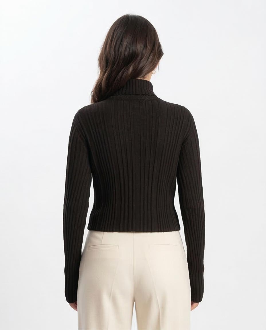 Ravin Women's Rib-Knit Mock Neck Sweater with Thumbholes – Black - O202953