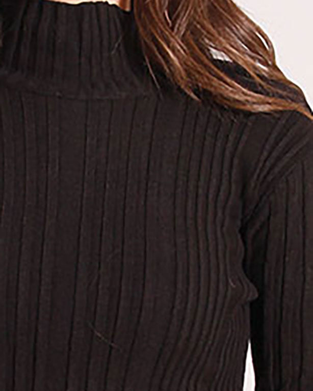 Ravin Women's Rib-Knit Mock Neck Sweater with Thumbholes – Black - O202953