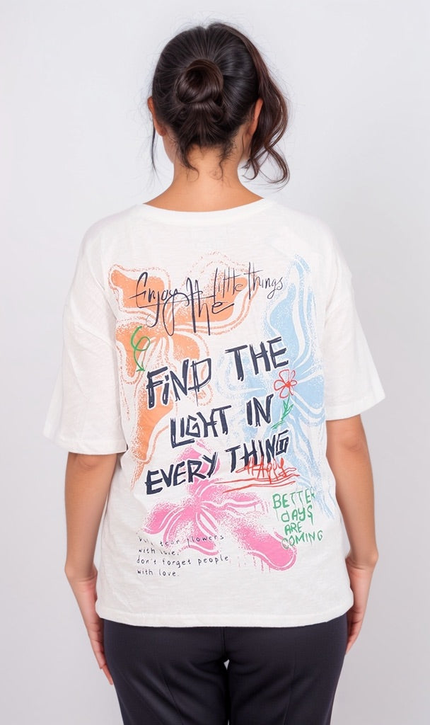 Graphic 'Find the Light' Oversized Cream T-Shirt
