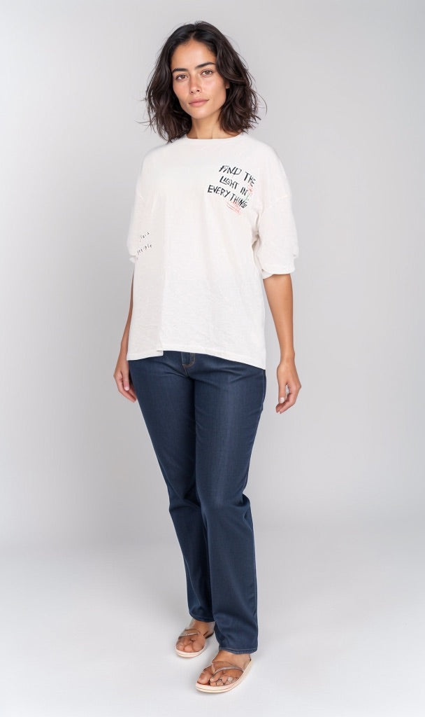 Graphic 'Find the Light' Oversized Cream T-Shirt