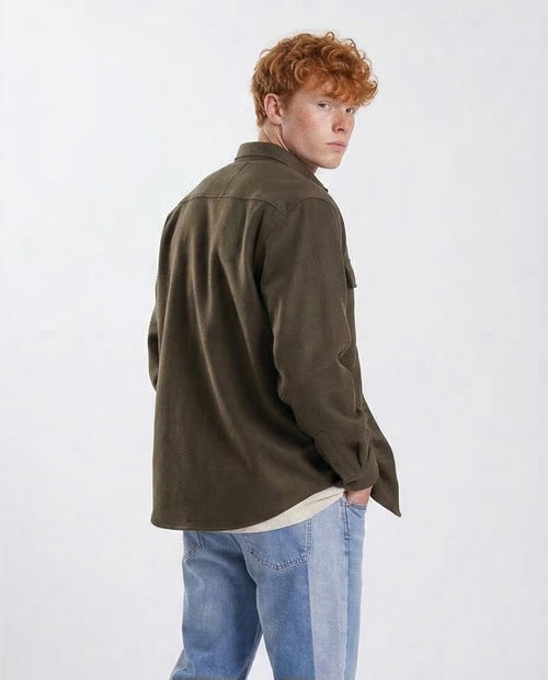 Olive Green Brushed Flannel Utility Overshirt - O203047