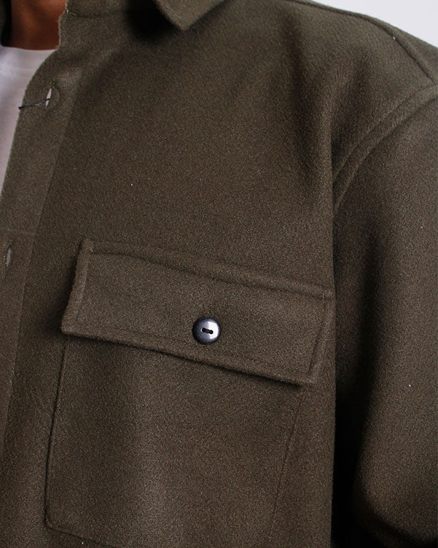 Olive Green Brushed Flannel Utility Overshirt - O203047