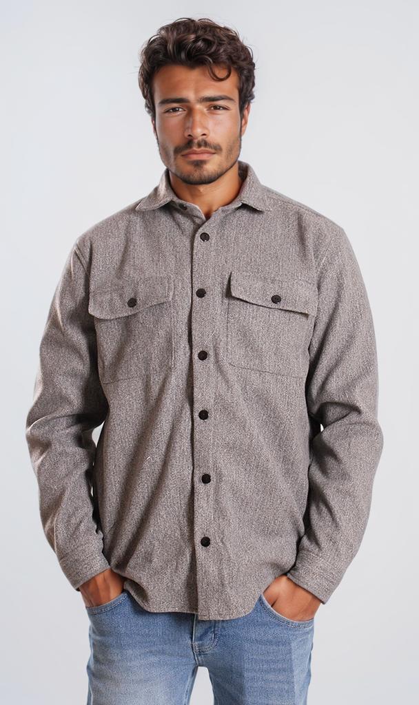 o203048-BUTTON-UP FLANNEL SHIRT - GREY