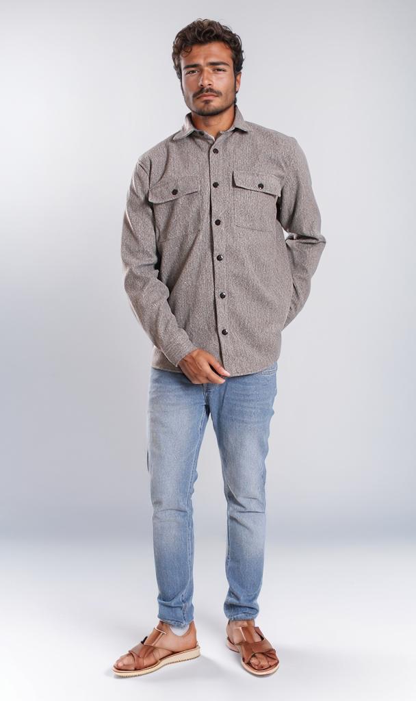 o203048-BUTTON-UP FLANNEL SHIRT - GREY