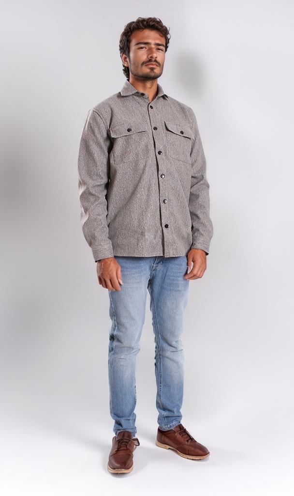 o203048-BUTTON-UP FLANNEL SHIRT - GREY