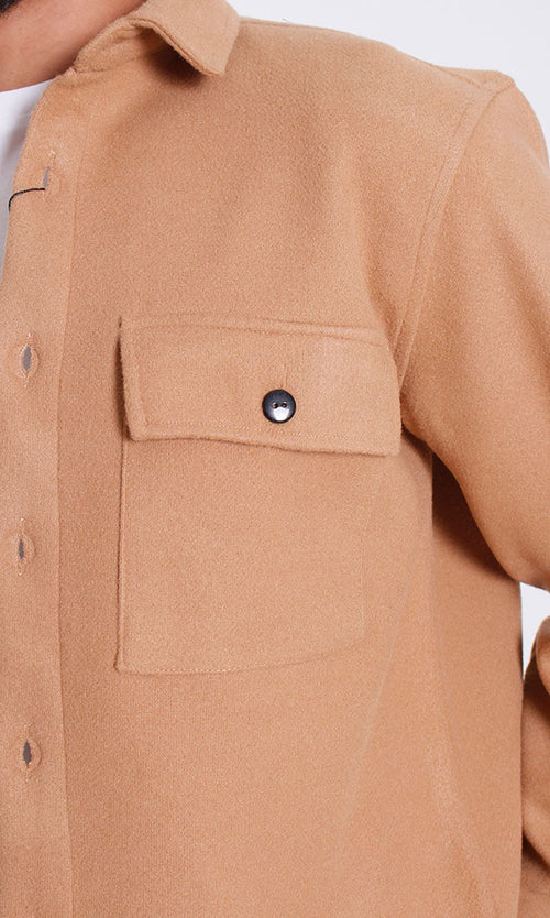 Camel Textured Double Pocket Overshirt - O203050