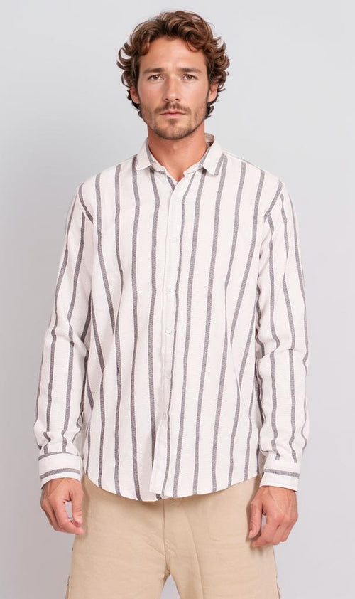 O203057-O203057 - Striped Long Sleeve Shirt - White & Black