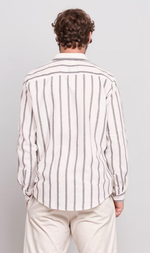 O203057-O203057 - Striped Long Sleeve Shirt - White & Black