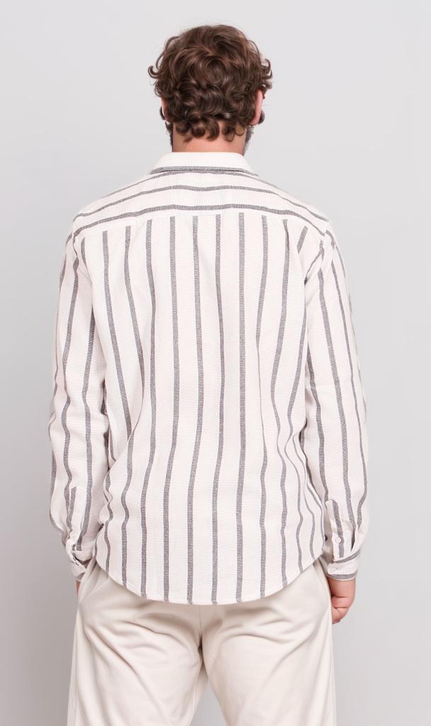 O203057-O203057 - Striped Long Sleeve Shirt - White & Black