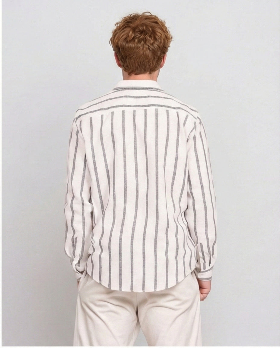 Men's Vertical Striped Long Sleeve Relaxed Shirt - O203057