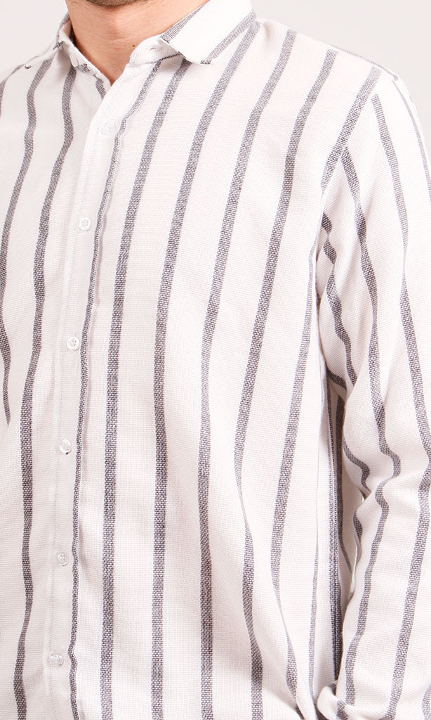 O203057-O203057 - Striped Long Sleeve Shirt - White & Black