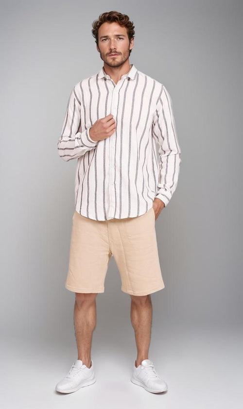 O203057-O203057 - Striped Long Sleeve Shirt - White & Black