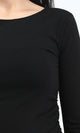 O203061 - Boat Neck Long Sleeves Solid Top - Black