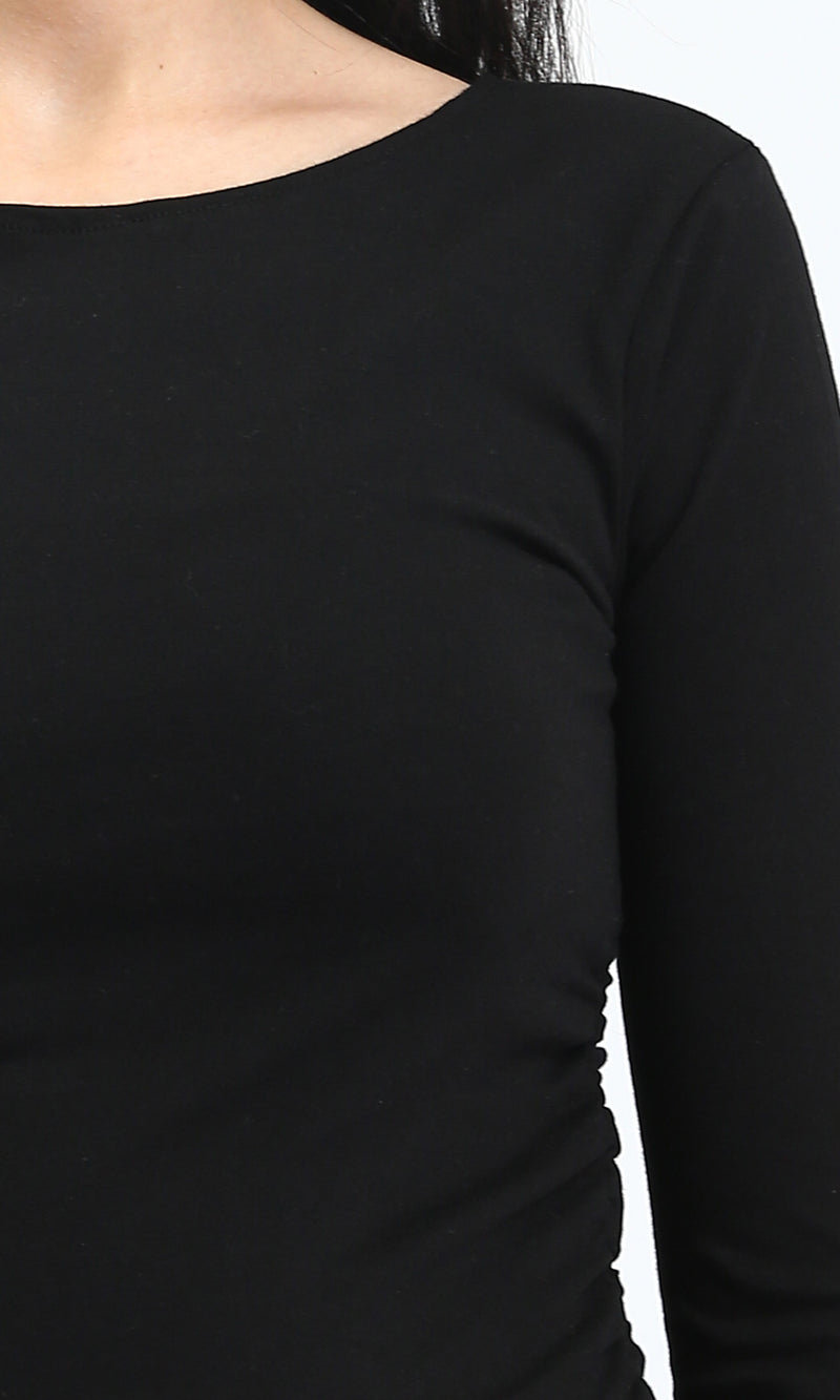 O203061 - Boat Neck Long Sleeves Solid Top - Black