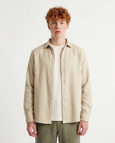 o203064 - Cotton Long Sleeves Button Down Shirt - Beige