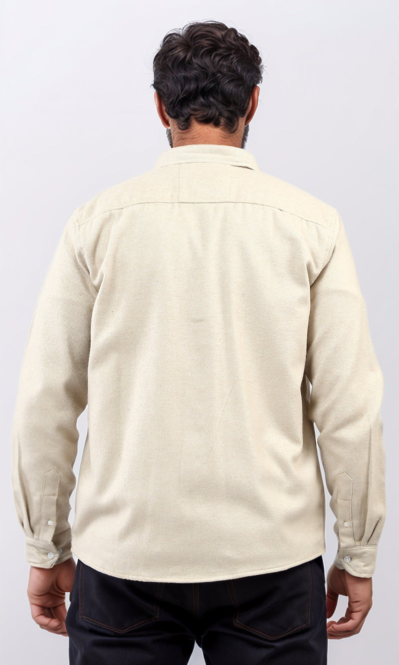 o203064 - Cotton Long Sleeves Button Down Shirt - Beige