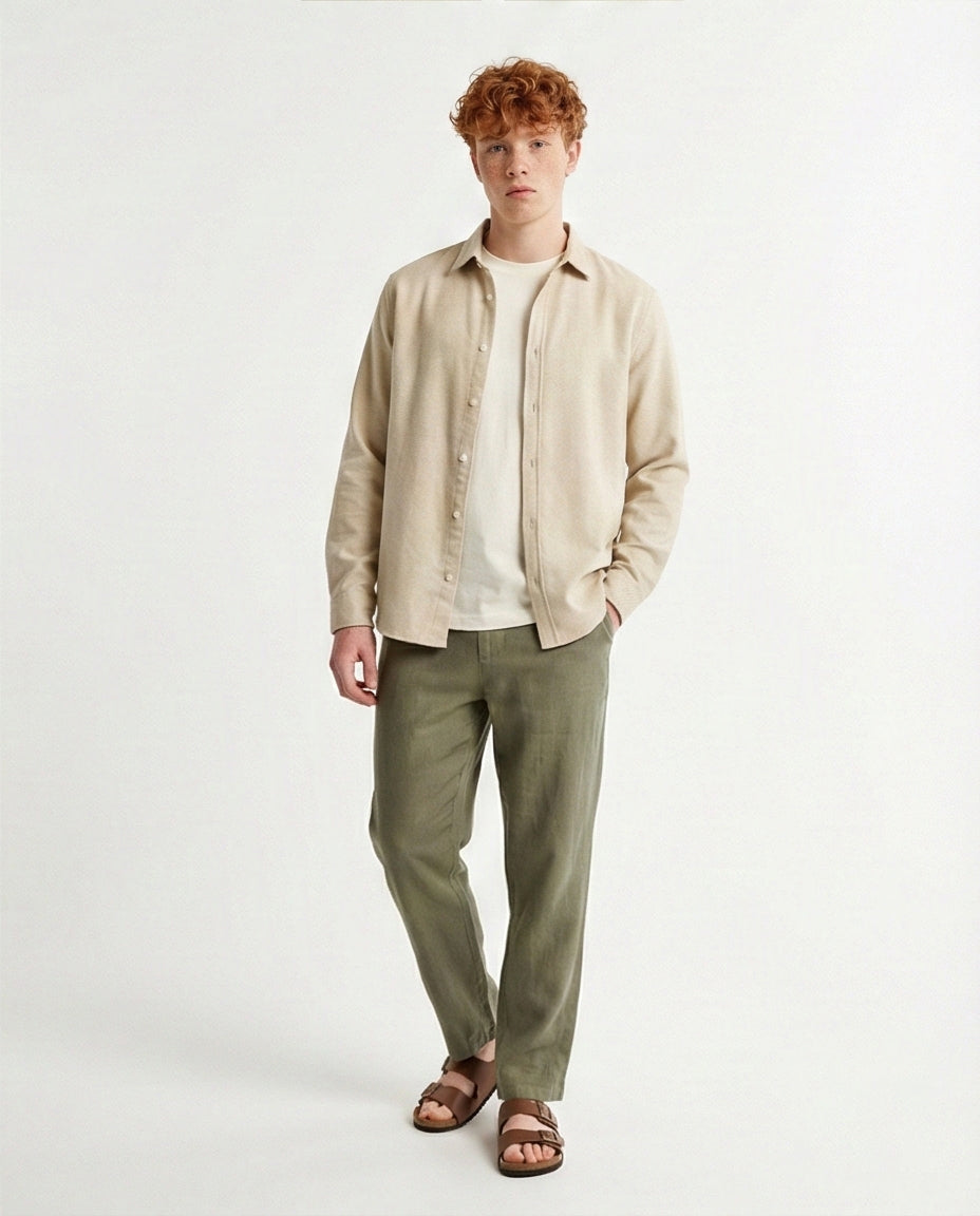 Stone Brushed Flannel Long Sleeve Shirt - O203064