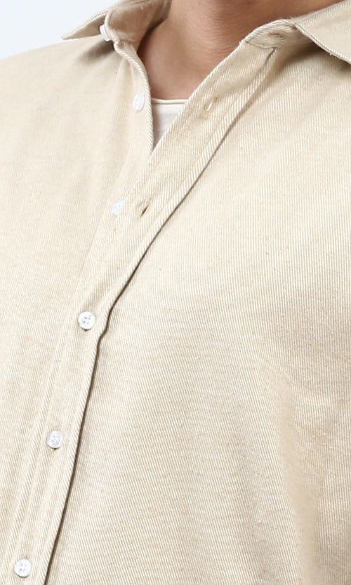 o203064 - Cotton Long Sleeves Button Down Shirt - Beige